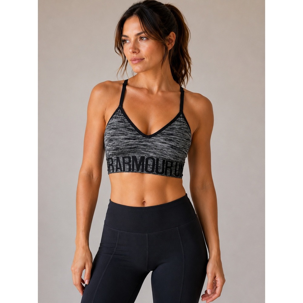Under Armour Womens Space Dye Heather Gray Y-Back Sports Bra Large 1273389